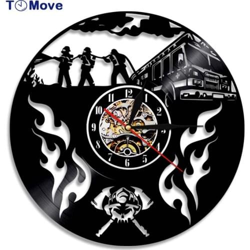 Fireman Fighting Vinyl Record Wall Clock Firefighting Rescue Helmet Axes Crossed LED Digital Wall Clock Firemen Retirement Gift
