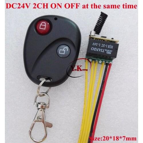 DC 24V Relay Contact Remote Switch 2CH ON OFF at the same time NO COM NC DPDT RF Wireless Remote Switch 2A Micro Mini Size RX TX