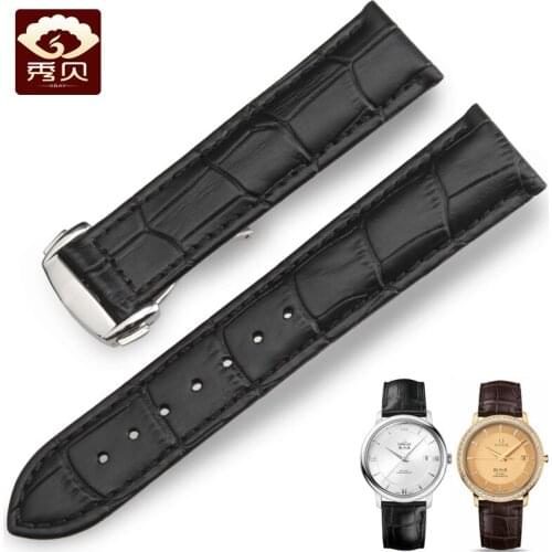 Genuine Leather watchband Staiinless Steel Deployment Buckle Bracelet 20mm 22mm Wristband Black Brown for Men and Women