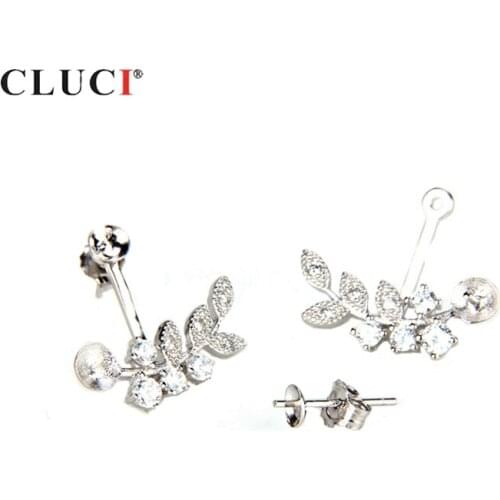 CLUCI 925 Sterling Silver Demountable Foliage Earrings for Women Pearl Earrings Mounting Silver 925 Stud Earrings SE047SB