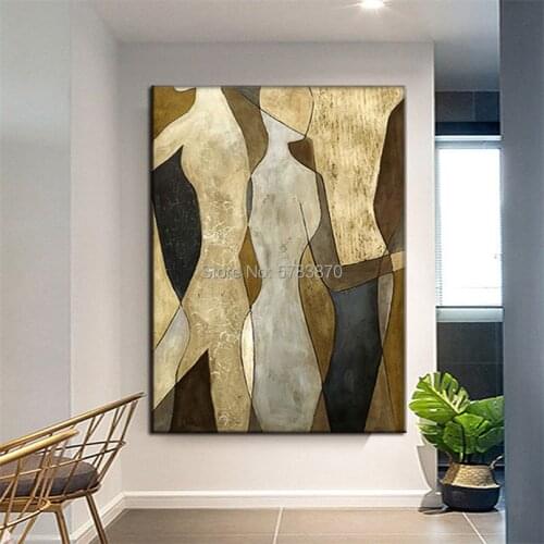 Handmade Modern abstract figure painting retro lover oil painting on canvas abstract brown couple picture Home Wall Hotel art