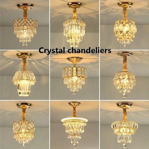 Modern Crystal Chandeliers Home Decor Gold Colour Luxury LED Hanging Lamps For Restaurant Living Room Kitchen Decor LED Lights