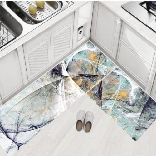 Modern Art Kitchen Mat Anti-skid Waterproof Kitchen Rug PVC Leather Kitchen Carpet PU Mat Door Bedside Bathroom Leather Rugs