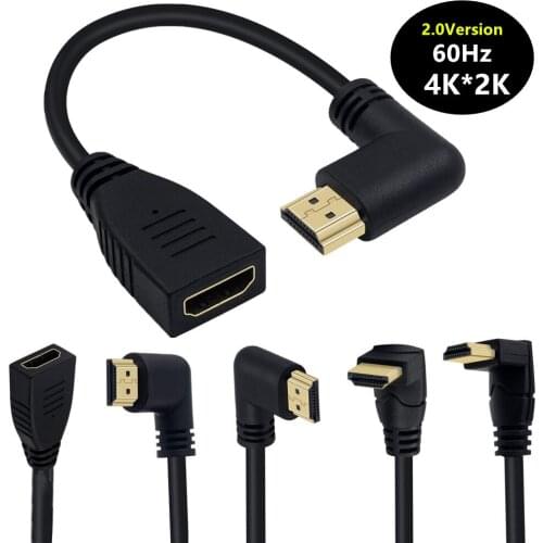 90 Degree HDMI 2.0Version Extension Cable 60Hz, Support 3840*2160 resolution 4K*2K 18Gbps, Gold Plated High Speed HDMI Cable