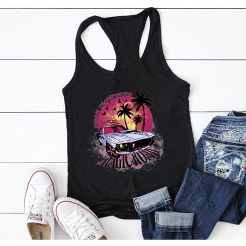 Retro style car Printing Tanks Tops Women Summer Tank Top Sleeveless Graphic Ladies Plus Size Casual Femme Ropa De Mujer
