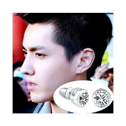 Vintage Fashion White Round Zircon Black Stone Stud Earrings for Men Hip Hop Jewelry Male Korean Simple Earrings Engagement Gift