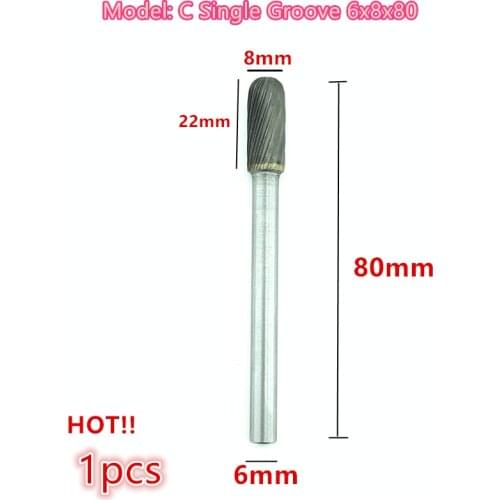 1pcs 6x8x80mm Tungsten carbide burr Type C single groove for Grinder cutting or grinding wood or steel