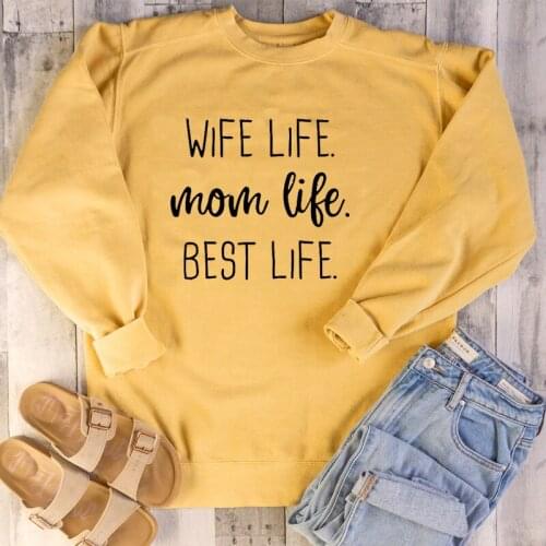 ZBBRDD Wife Life Mom Life Best Life Women Sweatshirt O Neck Pullover Plus Size Autumn Winter Clothing Mama Gift Long Sleeve Tops