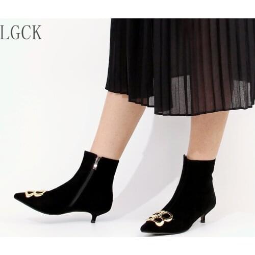 Plus Size 34-43 Genuine Leather Women Shoes Stiletto Thin High Heels Pointed Toe Sexy Zipper Ankle Boots Bota Chelsea Booties