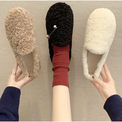 Autumn Winter Women Shoe Fashion Plus Velvet Warm Cotton Shoes Casual Comfort Peas Shoes Simple Shallow Mouth Flats Fur W36-77