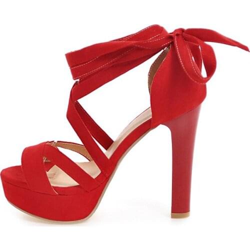 Summer For Woman New Fashion Shoes Red Pink Brown Waterproof Narrow Band Ankle Strap Concise Classics Chunky Heels 32-43