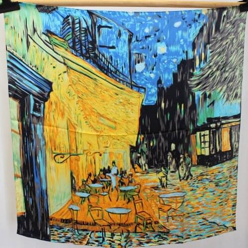 Van Gogh Oil Painting Real Silk Scarf Square 88*88cm Woman Scarf Female Wrap Neck Scarf Women Headband Hijab Bag Hair Ribbon