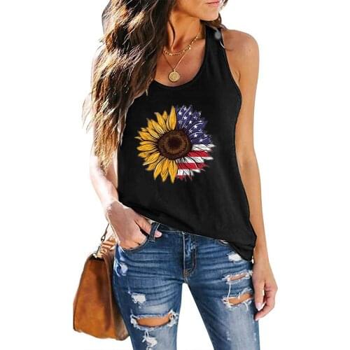 Casual Loose Summer Vest for Ladies Top Mujer American Flag Sunflower Funny Women Tank Tops Round Neck Sleeveless