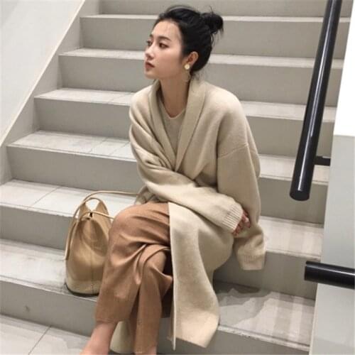 Womens Outwear Warm Long Coat Cashmere Wool Blend Knitted Sweater Cardigan