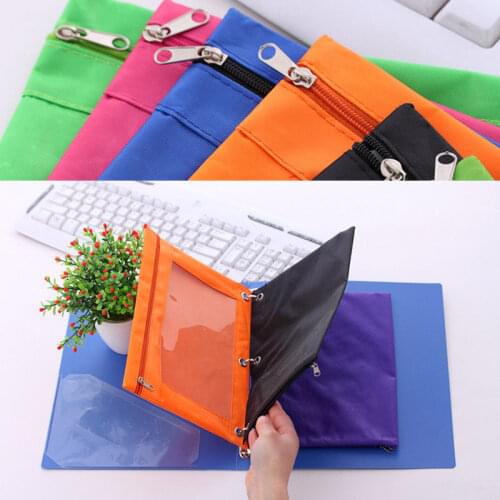 1 Pc B5 Zippered Binder Pencil Bag Pouch with Ring Rivet 3 Holes School Office Supplies File Holder Storage Bag Filing Products