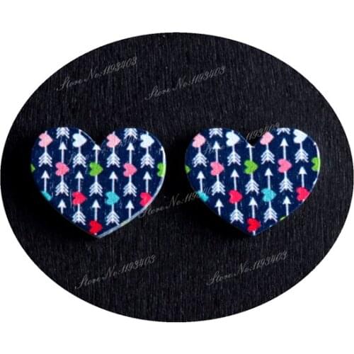 16mm Arrow Heart Shape Image Painted Wooded Laser Cut Cabochon to make Rings, Earrings, Bobby pin, pendant