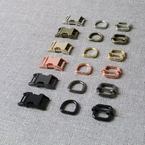 20 sets Metal belt straps slider breakaway release buckle D ring gold 15mm webbing for pet dog collar harness sewing accessories