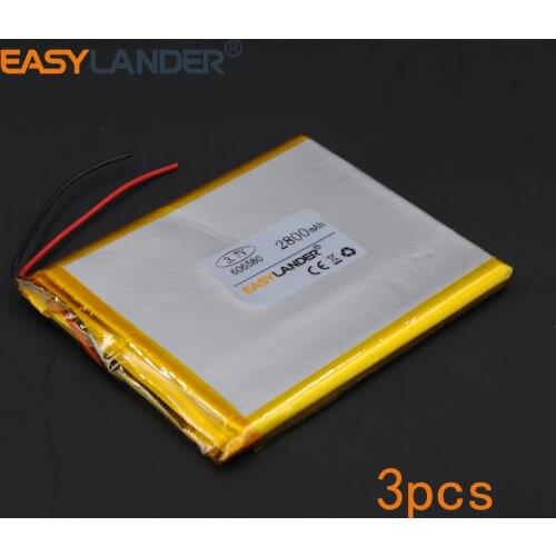 3pcs/Lot 3.7V 2800mAh Rechargeable li Polymer Li-ion Battery For Bluetooth Notebook Tablet PC Consumer electronics 606580 066580