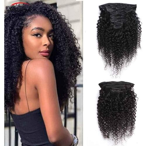 Afro Kinky Curly Clip In Human Hair Extensions For Women Extensions Kinky Curly Clip Ins Natural Black Color 8 Pieces And 120g/S