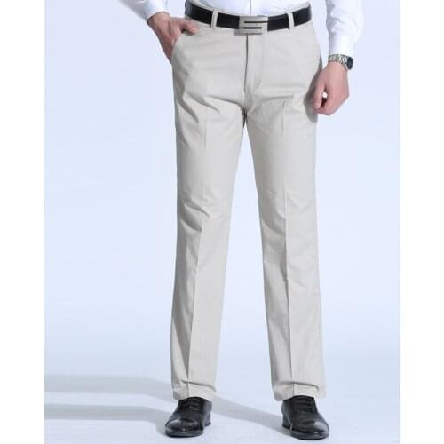 New Arrival Mens Casual Business Pant Men Mid Full Length Brand Stretch Trousers Regular Straight Black Green Khaki Big Size