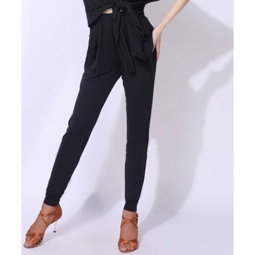 Latin Dance Pants Ladies Black Tassel Trousers Adults Practice Clothing Cha Cha Samba Tango Salsa Dancing Wear Women DNV13455