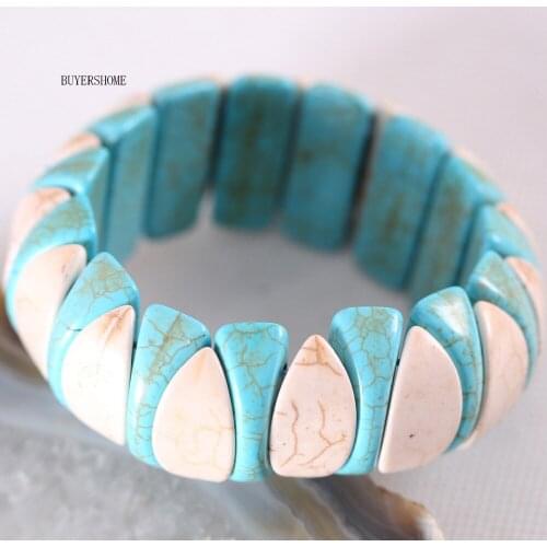 BUYERSHOME Hot Hand Jewelry Natural Stone Blue and White Howlite Stretch Bracelet 8" 1Pcs H616