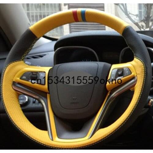 Black Yellow Leather DIY Car Steering Wheel Cover For Chevrolet Malibu 2011-2014 Volt 2011-2015 Car Assessoires