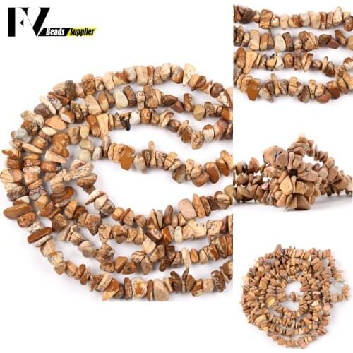 Natural Picture Jaspers Beads For Needlwork Jewelry Making 5mm-8mm Irregular Gravel Semi Precious Stones Diy Bracelets 15"