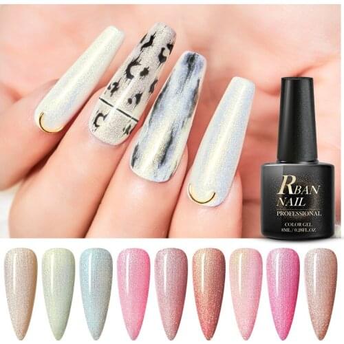 RBAN NAIL 8ml Shimmer Pink Glitter Gel Nail Polish Holographic Rose Gold Sequins Nail Gel Soak Off Nail Art UV Gel Polish