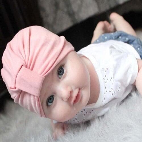 HanXi Baby Turban Hat Children Hat Cotton Blend Newborn Solid Beanie for Kids1-6years old