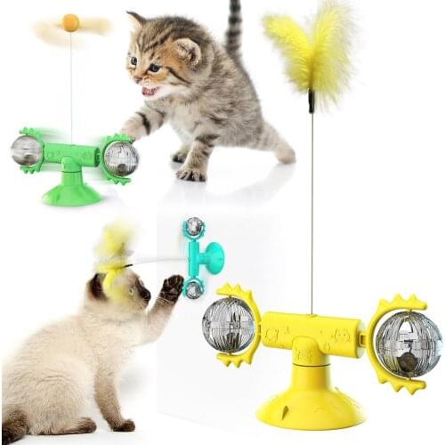 Pet Cat Toys Turntable Spring Feather Toy Plastic Cat Carousel Puzzle Crazy Amusement Disk Cat Kitten Teaser Pet Interactive Toy