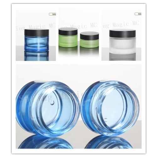 50G Frosted Glass Cream Jars with Black Lid 50ML glass Cosmetic Container Skin Care jar Eye Cream / Mask / Night Cream Bottles