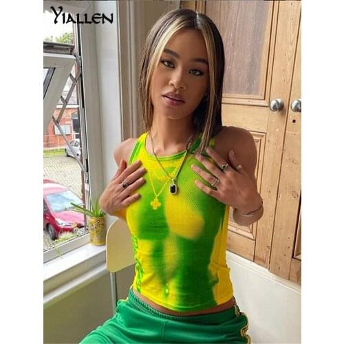 Yiallen Summer Fashion Print Personality Bright Color Sleeveless O-neck Tank Top Slim Design Women Street Shooting Vest Female