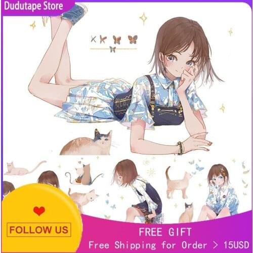 Lovely Washi Tape Journal Sticker Character Cat Girl