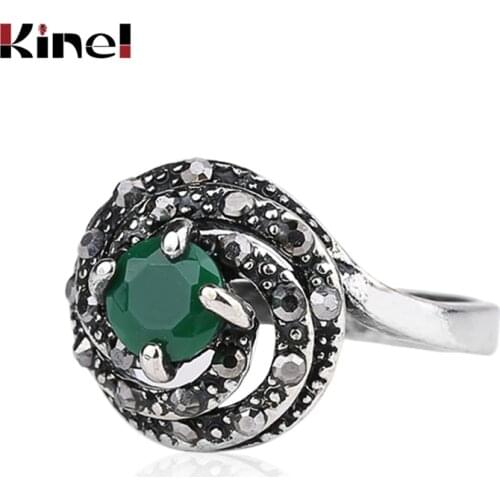 Engagement Ring Silver Color Jewelry Vintage Bohemia Green Gem Rings For Women Wholesale Jewellery Mix Lots Fashion 2017