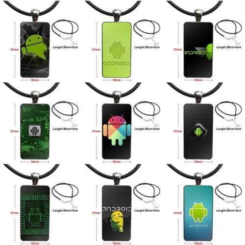 Fashion Glass Cabochon Pendant Necklace With Women Steel Plated Statement Jewelry For Women Children Green Android Robot Logo