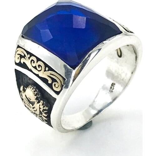 Baget Safir Tuğra and Rigging Top Quality Silver Men 'S Ring