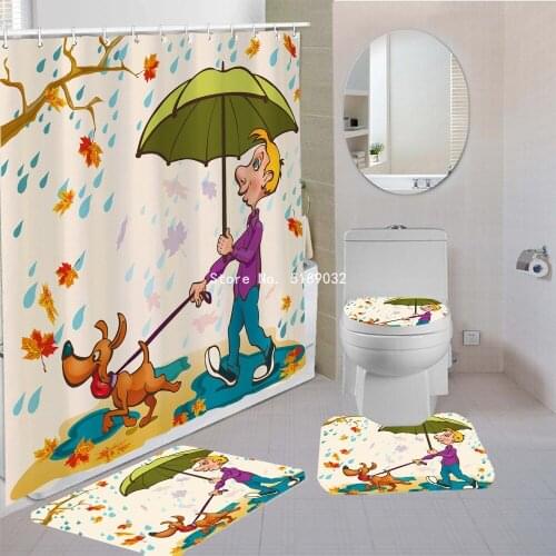 The Adventures of Tintin Anime Bathroom Decor Sets Funny Kids Bath Curtain Toilet Lid Cover Bath Carpet Rug Cartoon Bath Mat Set