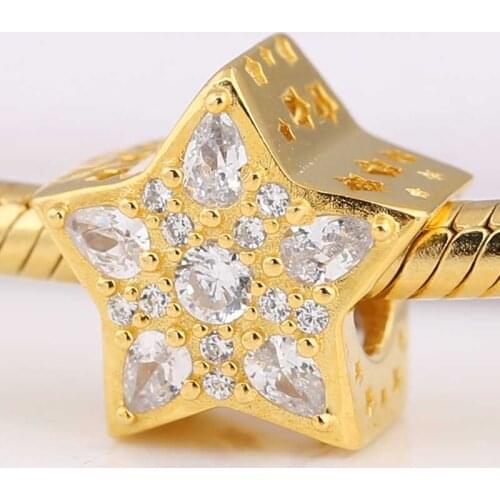 Original Shine Cut-out Celestial Star With Pear-shaped Crystal Beads Fit 925 Sterling Silver Charm Bracelet Diy Jewelry