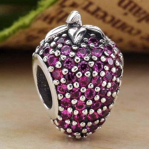 Original Pave Strawberry With Full Crystal Beads Fit 925 Sterling Silver Bead Charm Bracelet Bangle Diy Jewelry