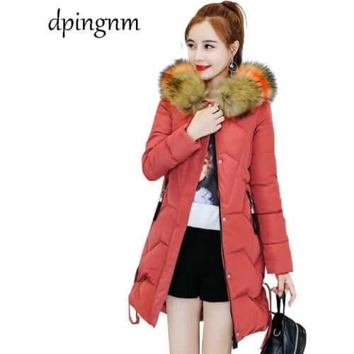 Parka women winter new hat colored collar Big fur down parka women thickened parka long 2529