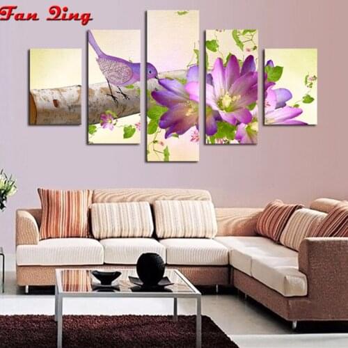 Full square diamond painting 5 piece Birds and flowers diamond mosaic 5d diy diamond embroidery sale for living room art