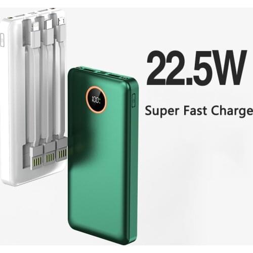 Power Bank 20000mAh Portable 22.5W Fast Charger Powerbank Built in Cable External Battery Poverbank for Xiaomi Mi iPhone 12 Pro