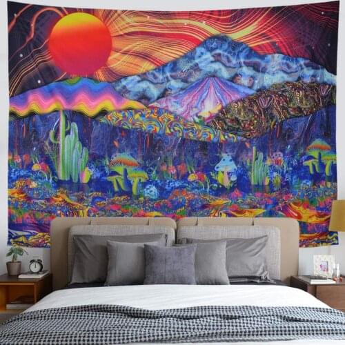 Psychedelic Tree Painting Wall Hanging Tapestry Abstract Landscape Mountain Hippie Mandala Punk Boho Decor Wall Cloth Tapestries