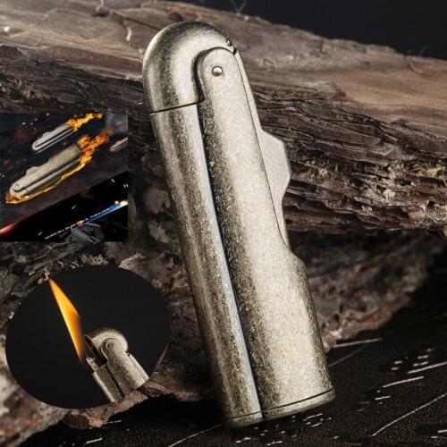 Retro Gasoline Flint Lighter Grinding Wheel Trenches Pure Copper Cigarette Lighter Free Fire Inflated Metal Gadgets For Men
