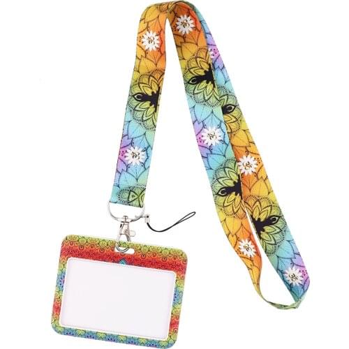 K2601 Yoga New Fashion Flowers Lanyard Credit Card ID Holder Bag Student Women Bank Bus Business Card Cover Badge