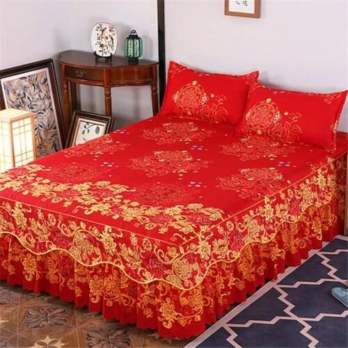 Wedding red bed skirt 1Pcs Bed Skirt ( Without Pillowcase ) Cotton Thin section Bed Sheets Bedding Bedspreads 2.0m 1.8m 1.0m bed