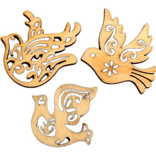 50pcs Natural Birds Wood Craft Embellishments MDF Wooden Cutout Flatback Scrapbooking for Cardmaking DIY Wedding Decoration