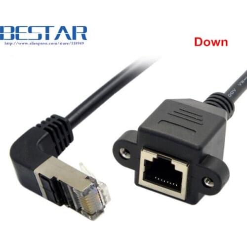 Down Angle RJ45 Cat5e 8P8C FTP STP UTP Cat 5e Male to Female Panel Mount LAN Ethernet Network Cable RJ45 20cm 60cm 1m 1.5m