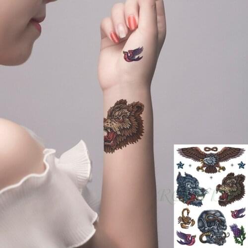 Waterproof Temporary Tattoo Sticker Eagle Wolf Snake Bird Scorpion Skull Flower Flash Tatoo Fake Tatto Art for Men Women